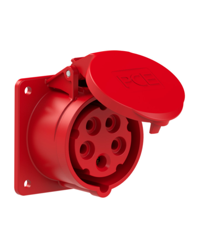 5P CEE Stik - 16A, Hun, Chassis Rød, 75 x 75mm, Flange