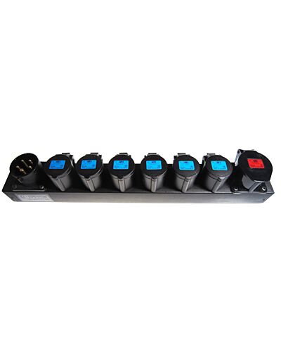 Stikplanke 5P CEE ind og viderelink samt 6x 3P CEE ud