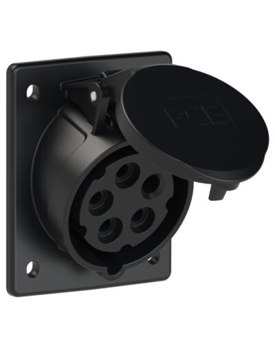 5P CEE Chassis - 16A, Hun, Sort, 80 x 97mm skrå flange