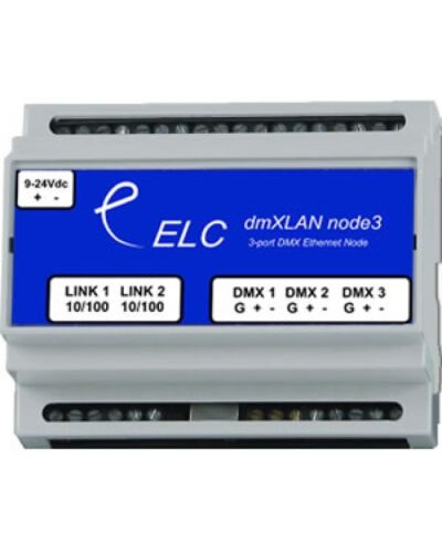 ELC dmXLAN node 3 : 3 ports node i DIN kabinet, fuldt isoleret