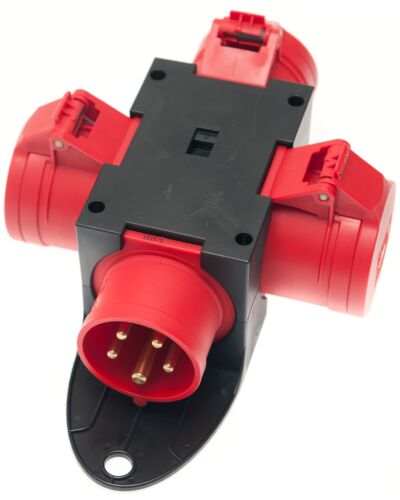 Kompaktforgrener - 16A, 1x 5P CEE -> 3x 5P CEE, rød