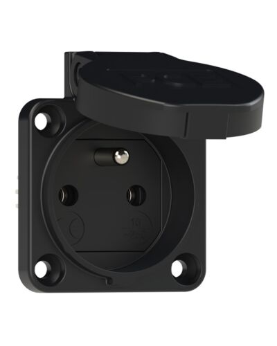 3P Schuko Chassis stik med Fransk/Belgisk jordben - Hun, Sort