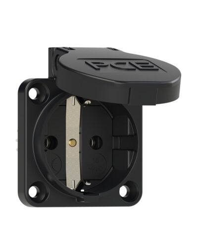 3P Schuko Chassis stik, Skrueløs terminal - Hun, Sort