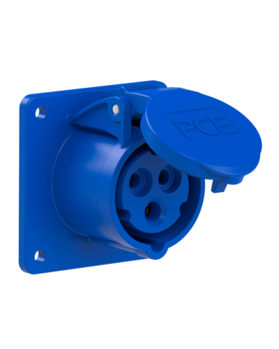 3P CEE Stik - 16A, Hun, Chassis Blå, 75 x 75mm, Flange
