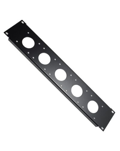 2U Rackpanel til 5 x CEE Stik, Flange 70x70mm, Sort