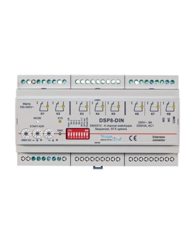 DMX Relæ 8 x 3A for DIN Skinne Montering – DSP8DIN