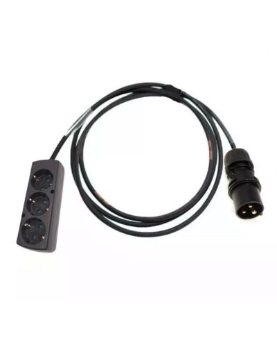Forlængerkabel - 3P CEE 16A Han Sort -> Schuko 3 Stikdåse, Flere Længder