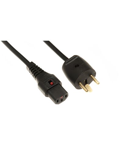 2m IEC Lock Kabel - Apparatstik med lås - DK stik m/ jord