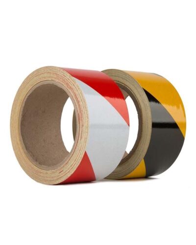 Refleks advarselstape - Rød/hvid og Sort/gul - 50mm x 12m